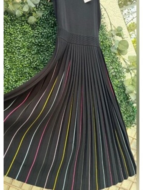 kate spade Dresses & Skirts - NWOT Kate Spade black multicolor pleated sweater striped midi dress size Large